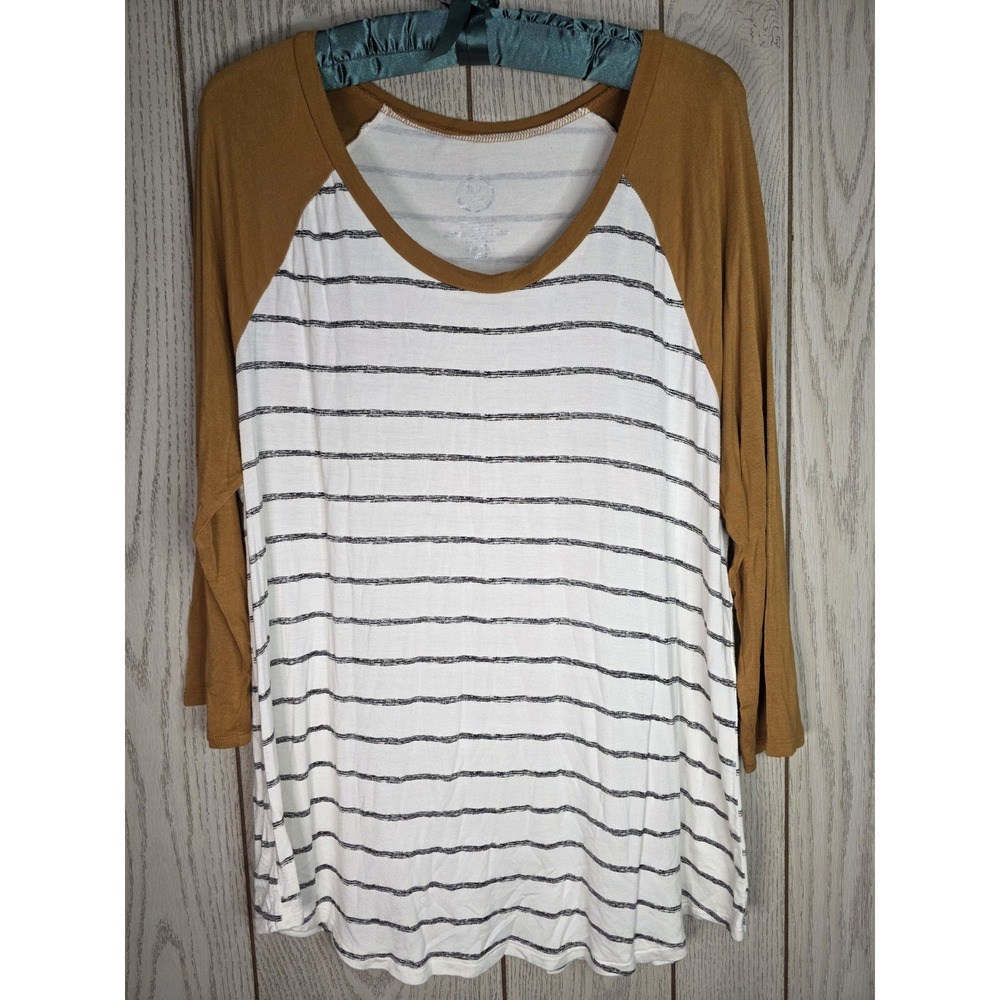 Maurices 24/7 Striped Baseball Tee XXL Boho Mustard Yellow Raglan Fall Top 2X